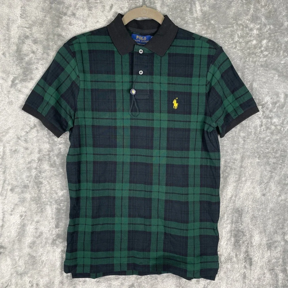 Polo Ralph Lauren Polo‎ Shirt Mens S Green Plaid Custom Slim Fit Gold Pony NWOT